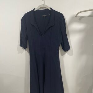 Ted Baker Navy Ribbed Midi Dress with Collar